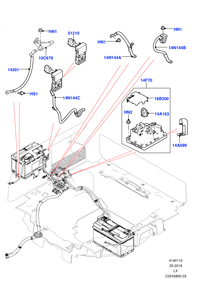 Battery Cables And Horn (3.0 V6 Diesel,4.4L DOHC DITC V8 Diesel,Auxillary Battery H6 AGM)(Battery Cables,For Cold Climates Only)