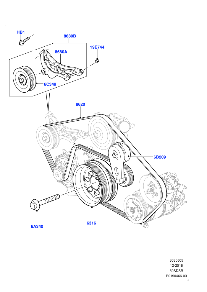 Pulleys And Drive Belts (5.0L OHC SGDI SC V8 Petrol - AJ133)(Primary Drive)((V)FROMAA000001)