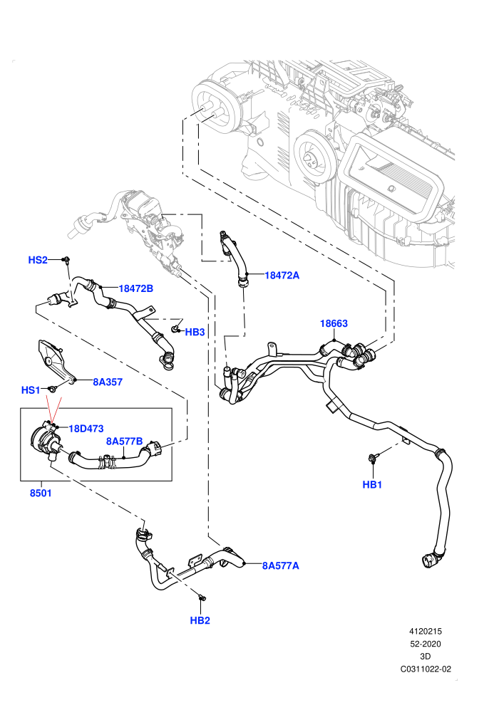 Heater Hoses (3.0L AJ20P6 Petrol High,Fuel Fired Heater With Park Heat,Fuel Heater W/Pk Heat With Remote,With Air Conditioning - Front/Rear,With Front Comfort Air Con (IHKA))(Nitra Plant Build)((V)FROMM2000001)