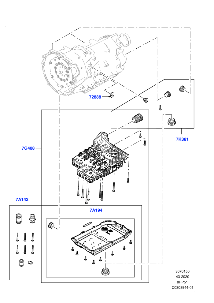 Valve Body - Main Control & Servo's (2.0L AJ21D4 Diesel Mid,2.0L I4 Mid DOHC AJ200 Petrol,8 Speed Automatic Trans 8HP51)((V)FROMMA000001)