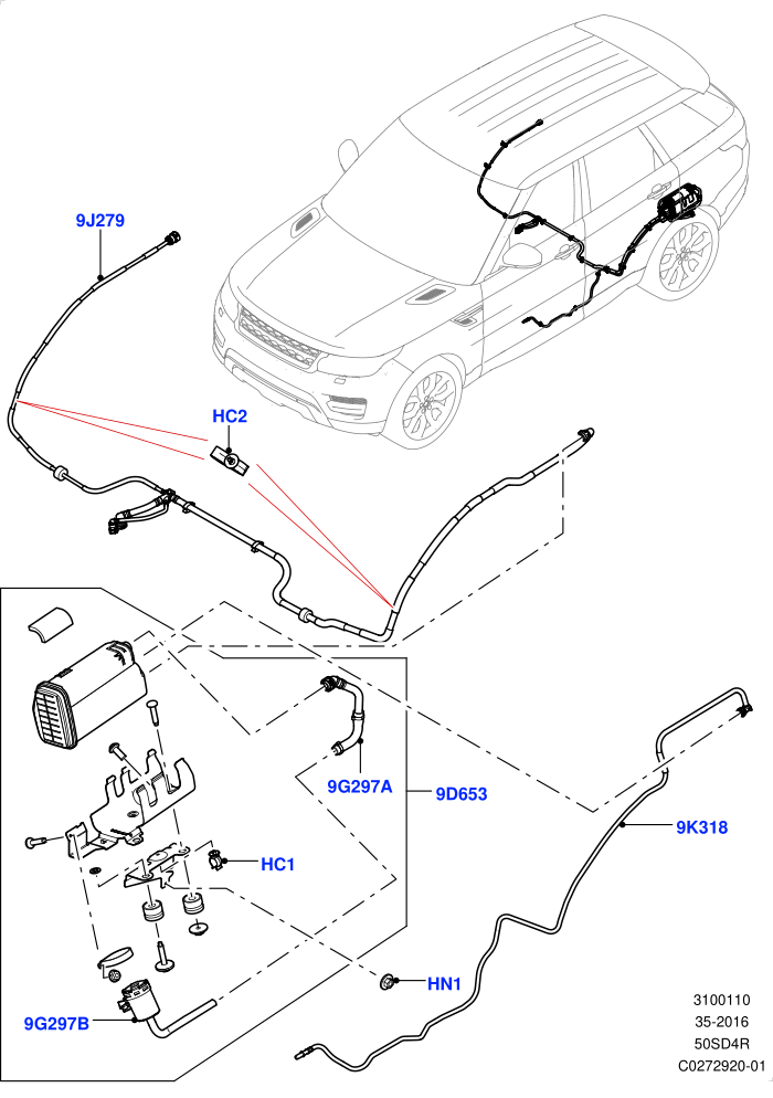 Fuel Lines (5.0L OHC SGDI NA V8 Petrol - AJ133,EU2,Narrow Filler Neck - Unleaded)(Middle East And North Africa (MENA) Markets,Rear)((V)TOJA999999 (V)FROMGA000001)