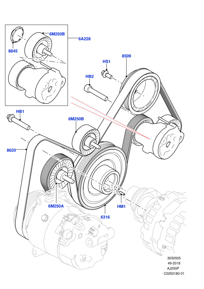 Pulleys And Drive Belts (2.0L AJ20P4 Petrol E100 PTA,2.0L AJ20P4 Petrol High PTA,2.0L AJ20P4 Petrol Mid PTA,Halewood (UK),Less Electric Engine Battery)