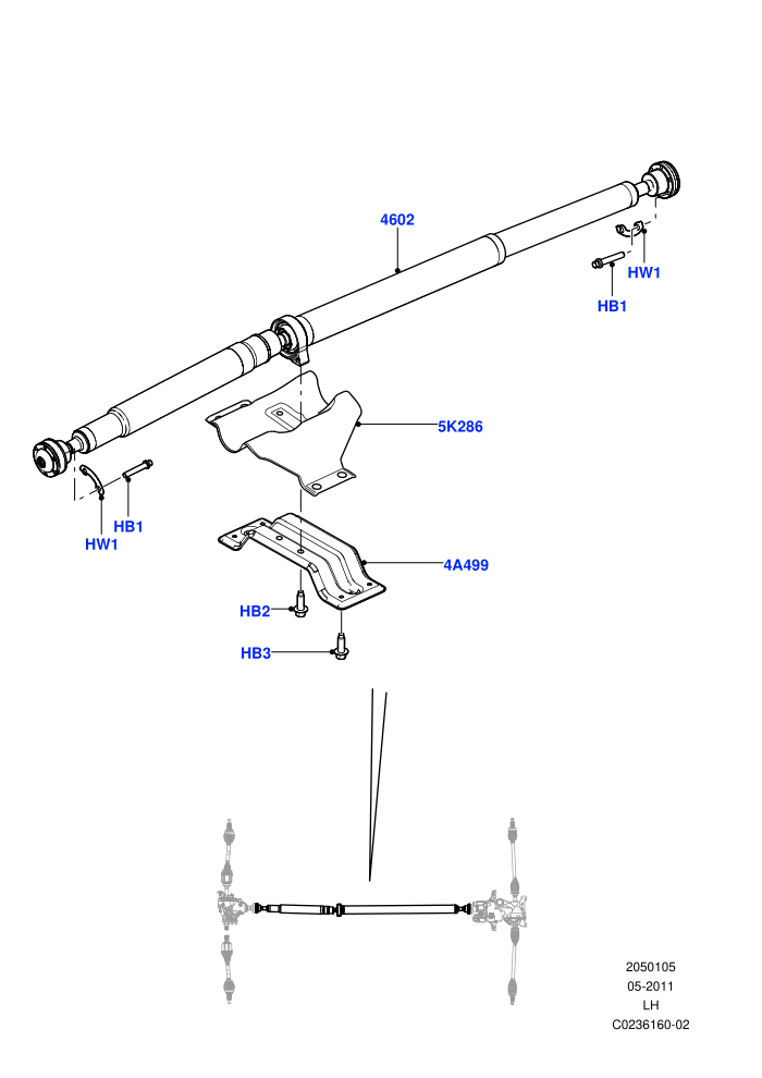 Drive Shaft - Rear Axle Drive (6 Speed Auto AWF21 AWD,6 Speed Manual Trans M66 - AWD,9 Speed Auto AWD,Efficient Driveline,Halewood (UK))(Propshaft)((V)TOFH999999 (V)FROMEH000001)
