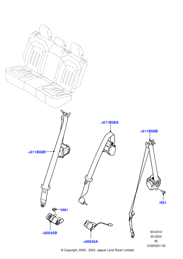 Rear Seat Belts (With 40/20/40 Split Fold Rear Seat)