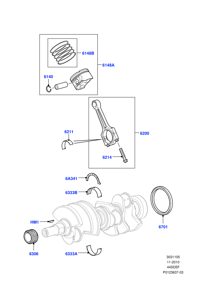 Crankshaft/Pistons And Bearings (AJ Petrol 4.4 V8 EFI (220KW))