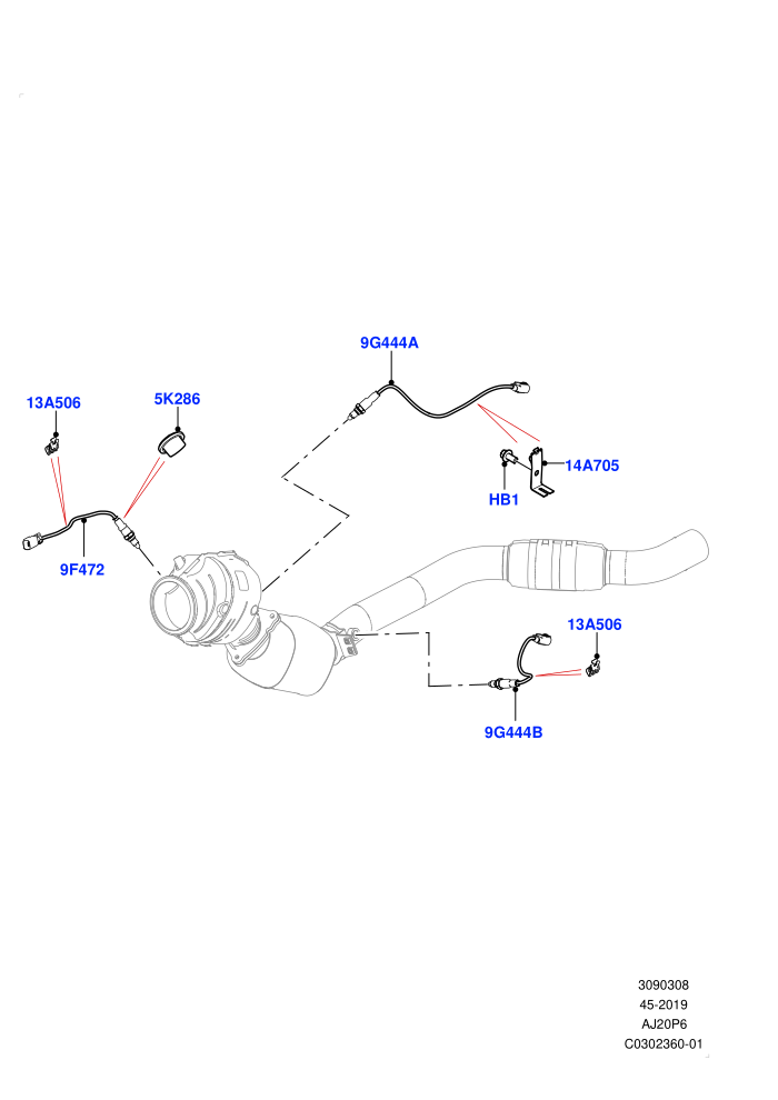 Exhaust Sensors And Modules (3.0L AJ20P6 Petrol High,EU2,EU6 Emissions,Proconve L6 Emissions,Stage V European Emissions,SULEV Requirements)(Nitra Plant Build)