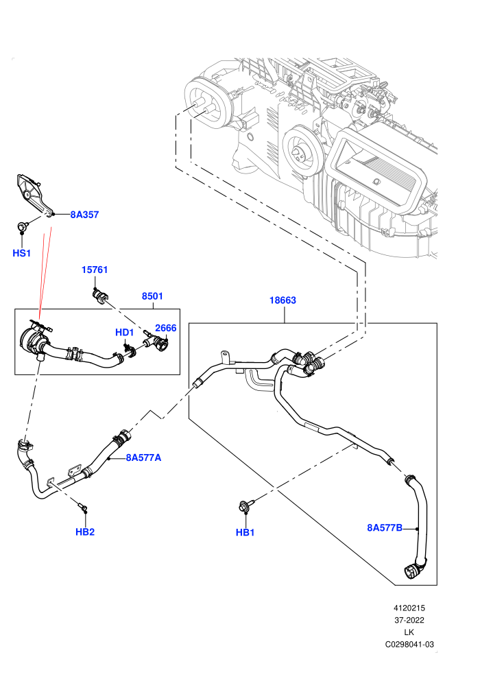 Heater Hoses (3.0L AJ20D6 Diesel High,Less Heater,With Air Conditioning - Front/Rear,With Front Comfort Air Con (IHKA),With Ptc Heater)(Front)((V)FROMLA000001)