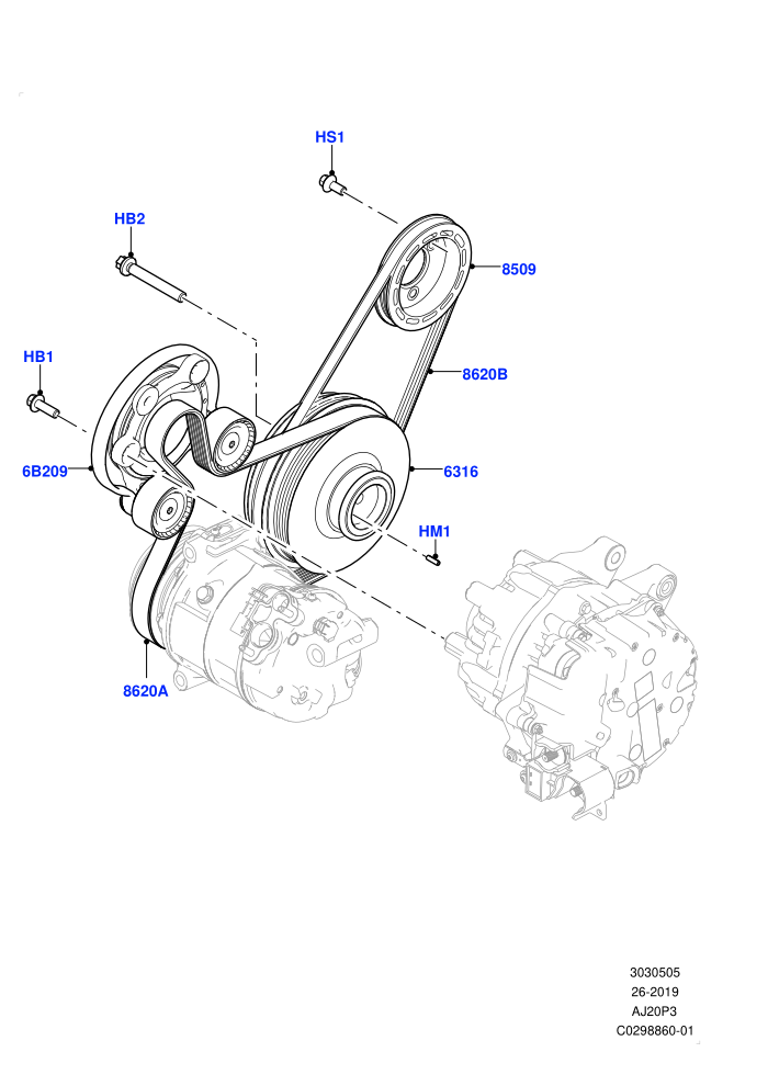 Pulleys And Drive Belts (1.5L AJ20P3 Petrol High,8 Speed Automatic Trans 8G30,Changsu (China))