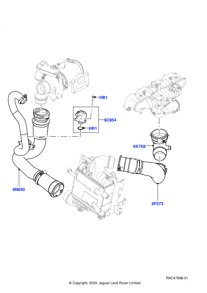 Intercooler/Air Ducts And Hoses (2.0L AJ200P Hi PHEV,2.0L I4 High DOHC AJ200 Petrol)(Air Ducts And Hoses,Solihull Plant Build)((V)TOLA999999 (V)FROMJA000001)