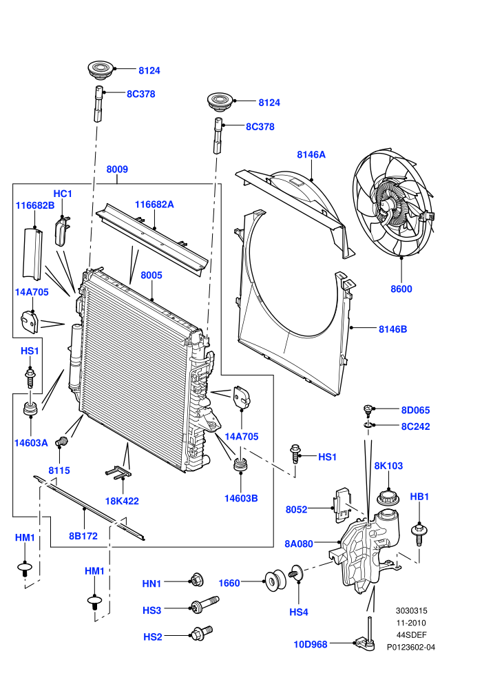 Radiator/Coolant Overflow Container (AJ Petrol 4.4 V8 EFI (220KW))