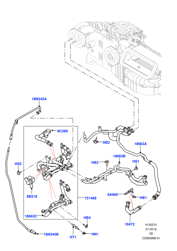 Heater Hoses (2.0L I4 High DOHC AJ200 Petrol,Premium Air Conditioning-Front/Rear,With Fresh Air Heater,With Front Comfort Air Con (IHKA),With Manual Air Conditioning,With Ptc Heater)(Solihull Plant Build)((V)TOJA999999 (V)FROMJA000001)