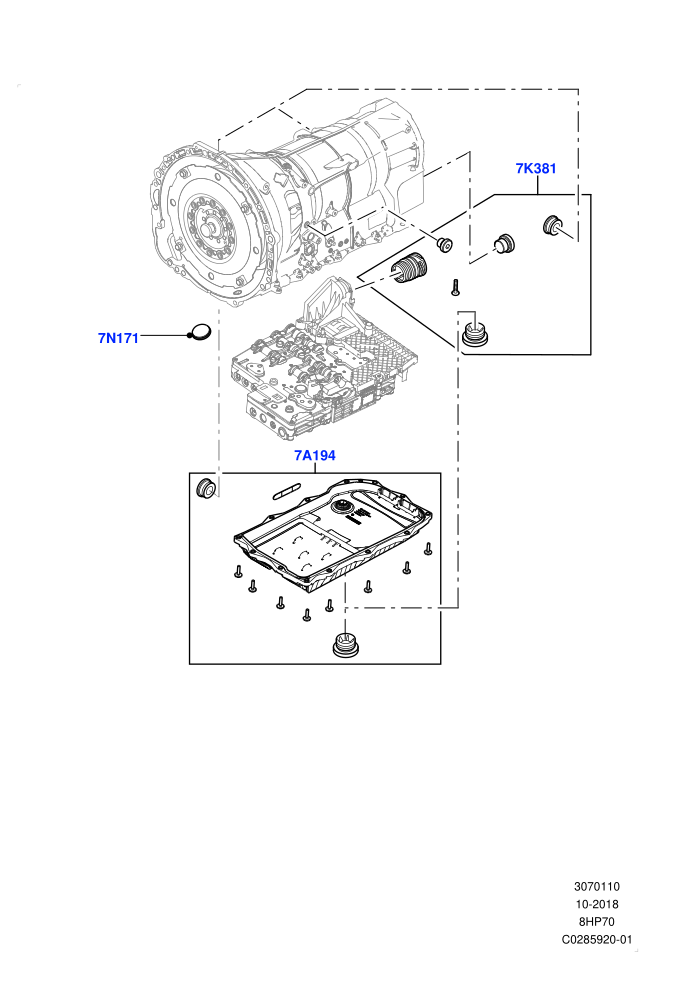 Transmission External Components (2.0L I4 DSL HIGH DOHC AJ200,8 Speed Auto Trans ZF 8HP70 4WD)(Solihull Plant Build)((V)FROMHA000001)