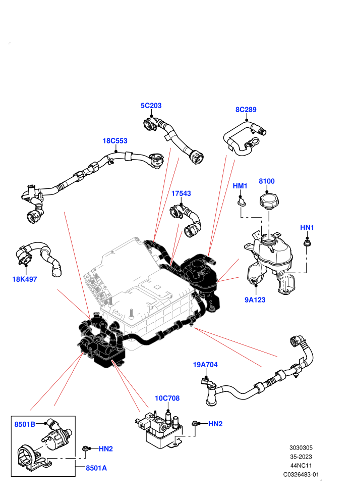 Cooling System Pipes And Hoses (4.4L V8 Turbo Petrol(NC11),Electric Engine Battery-MHEV)(Battery Cooling)((V)FROMRA000001)