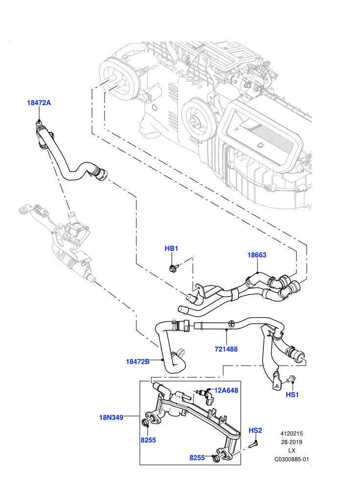 Heater Hoses (5.0 Litre supercharged enhanced,5.0 Petrol AJ133 DOHC CDA,Electric Auxiliary Coolant Pump)((V)FROMJA000001)
