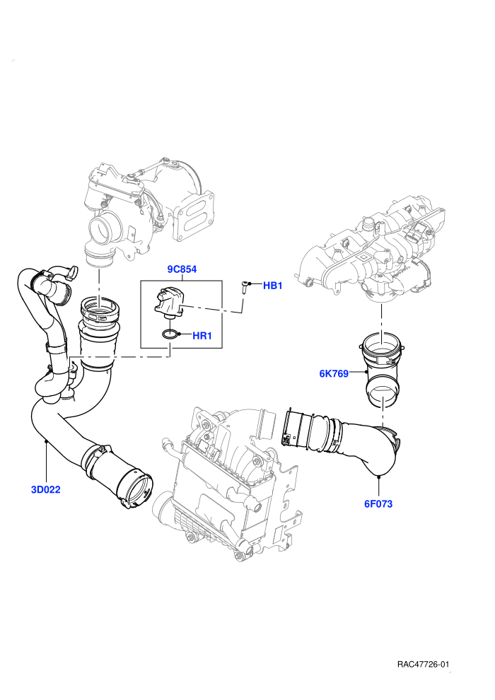 Intercooler/Air Ducts And Hoses (2.0L I4 High DOHC AJ200 Petrol,2.0L I4 Mid DOHC AJ200 Petrol)(Air Ducts And Hoses)((V)FROMLA000001)