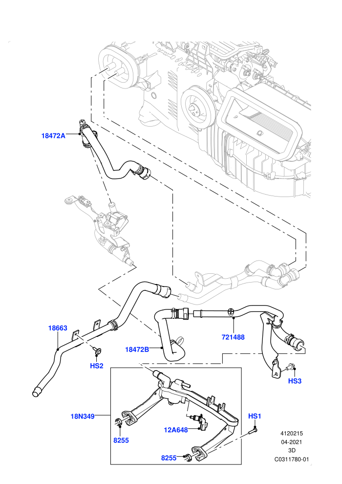 Heater Hoses (3.0L DOHC GDI SC V6 PETROL,Electric Auxiliary Coolant Pump,Less Heater,With Fresh Air Heater)(Solihull Plant Build)((V)FROMJA000001)