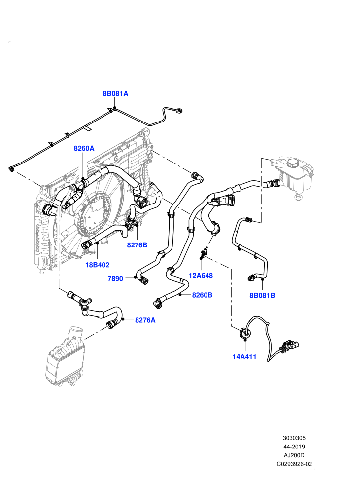 Cooling System Pipes And Hoses (2.0L AJ20D4 Diesel LF PTA,2.0L AJ20D4 Diesel Mid PTA,9 Speed Auto Trans 9HP50,Fuel Tank-Diesel,Halewood (UK),High Engine Cooling,Low Engine Cooling,Medium Engine Cooling)