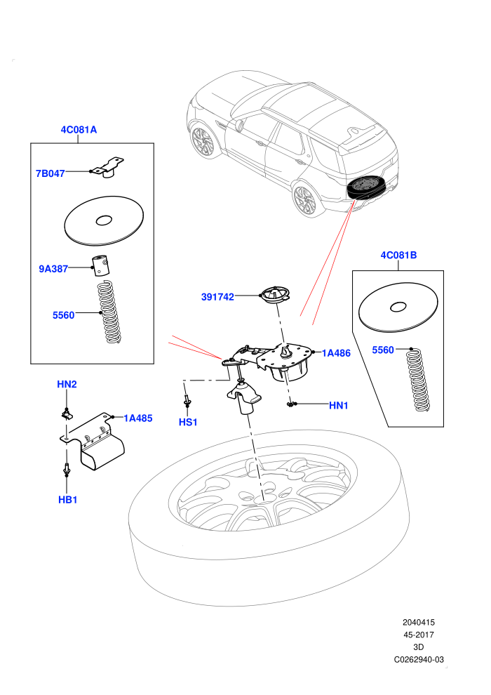 Spare Wheel Carrier (19 Full Size Spare Wheel,20 Full Size Spare Wheel,21 Full Size Spare Wheel,22 Full Size Spare Wheel,Less Tyre Repair Service Kit,Spare Wheel - Conventional Alloy,With Conventional Alloy Spare Wheel,With Mini Alloy Spare Wheel)(Solihul