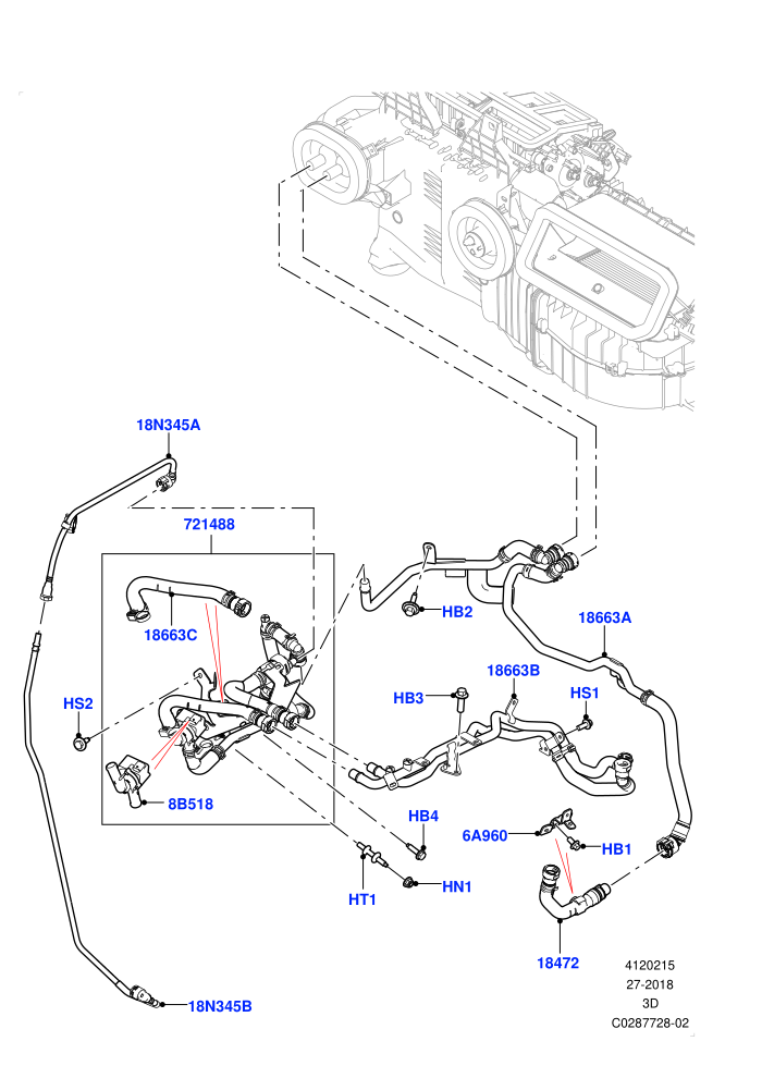 Heater Hoses (2.0L I4 High DOHC AJ200 Petrol,Less Heater,With Air Conditioning - Front/Rear,With Front Comfort Air Con (IHKA),With Manual Air Conditioning,With Ptc Heater)(Solihull Plant Build)((V)FROMKA000001)