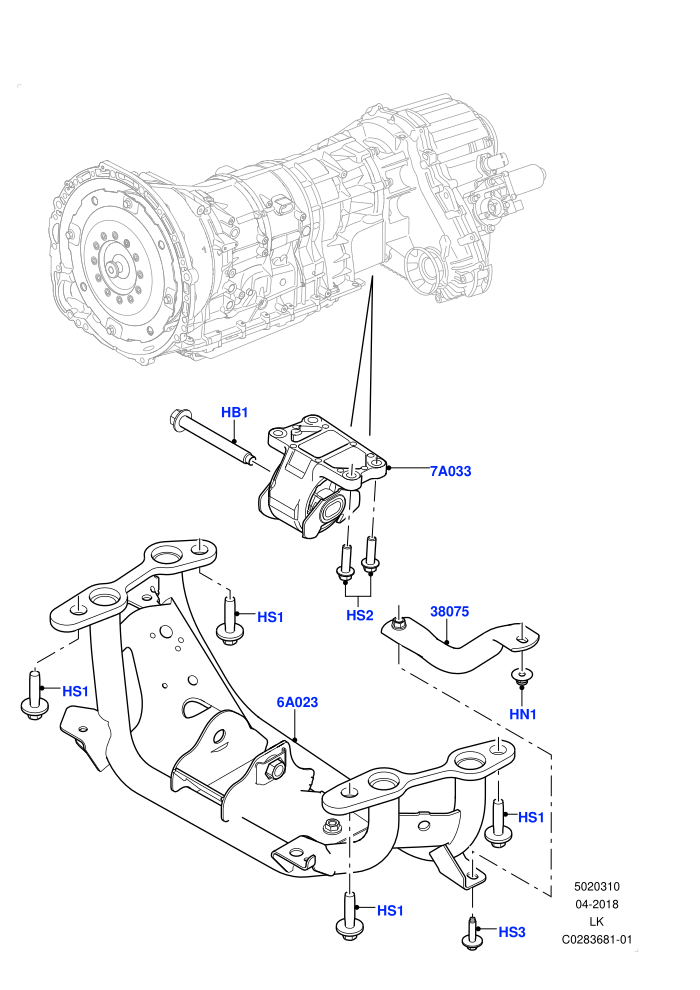 Transmission Mounting (5.0 Litre supercharged enhanced,5.0 Petrol AJ133 DOHC CDA)((V)FROMJA000001)