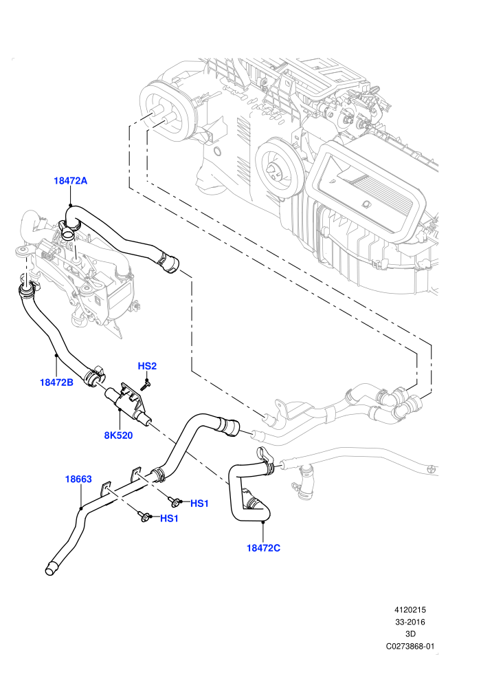 Heater Hoses (3.0 V6 D Gen2 Mono Turbo,3.0 V6 D Low MT ROW,Less Park Heating,With Fuel Fired Heater)(Solihull Plant Build)((V)TOHA999999 (V)FROMHA000001)