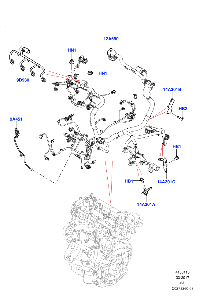 Electrical Wiring - Engine And Dash (2.0L I4 High DOHC AJ200 Petrol,2.0L I4 Mid AJ200 Petrol E100,2.0L I4 Mid DOHC AJ200 Petrol,Halewood (UK))(Engine)((V)FROMJH000001)