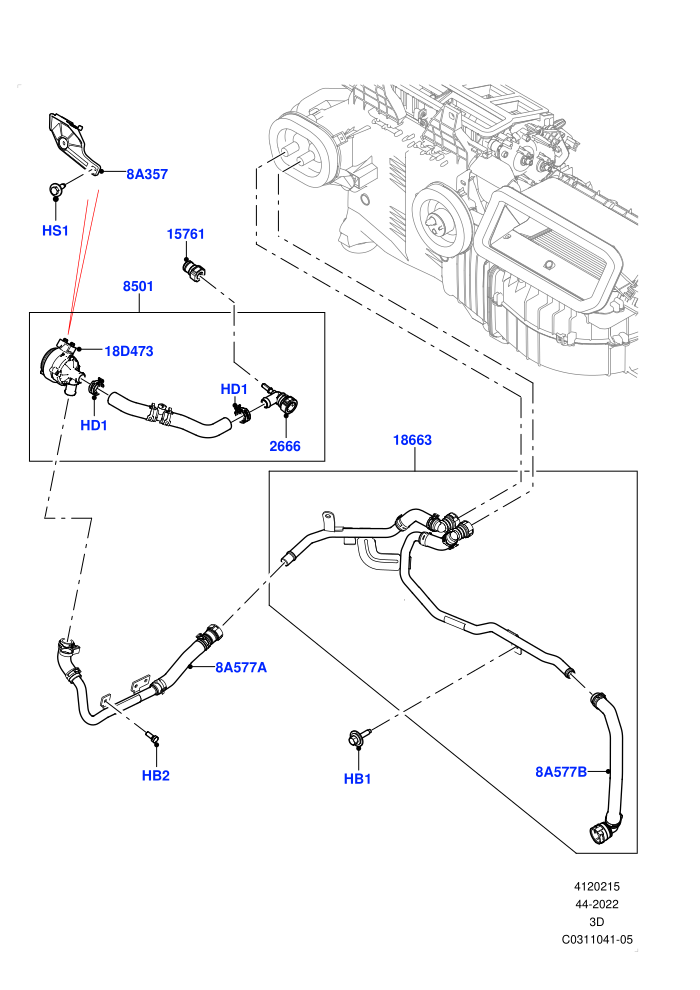 Heater Hoses (3.0L AJ20D6 Diesel High,Less Heater,With Air Conditioning - Front/Rear,With Front Comfort Air Con (IHKA),With Ptc Heater)(Nitra Plant Build)((V)FROMM2000001)