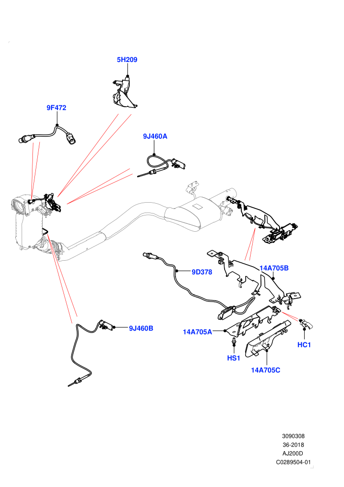 Exhaust Sensors And Modules (2.0L I4 DSL HIGH DOHC AJ200,2.0L I4 DSL MID DOHC AJ200,EU6 + DPF Emissions)(Nitra Plant Build)((V)FROMK2000001)