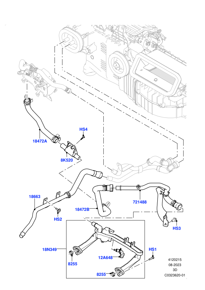 Heater Hoses (3.0L DOHC GDI SC V6 PETROL,Electric Auxiliary Coolant Pump,Less Heater,With Fresh Air Heater)(Solihull Plant Build)((V)TOHA999999 (V)FROMHA000001)