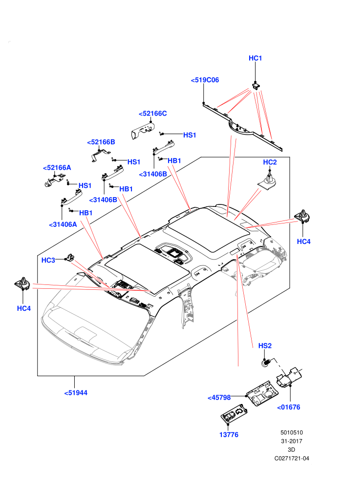 Headlining And Sun Visors (Roof Conv-Front And Rear Panoramic,Roof Conv-Power Open Front/Rear Pan,Version - Core)(Solihull Plant Build)((V)FROMHA000001)