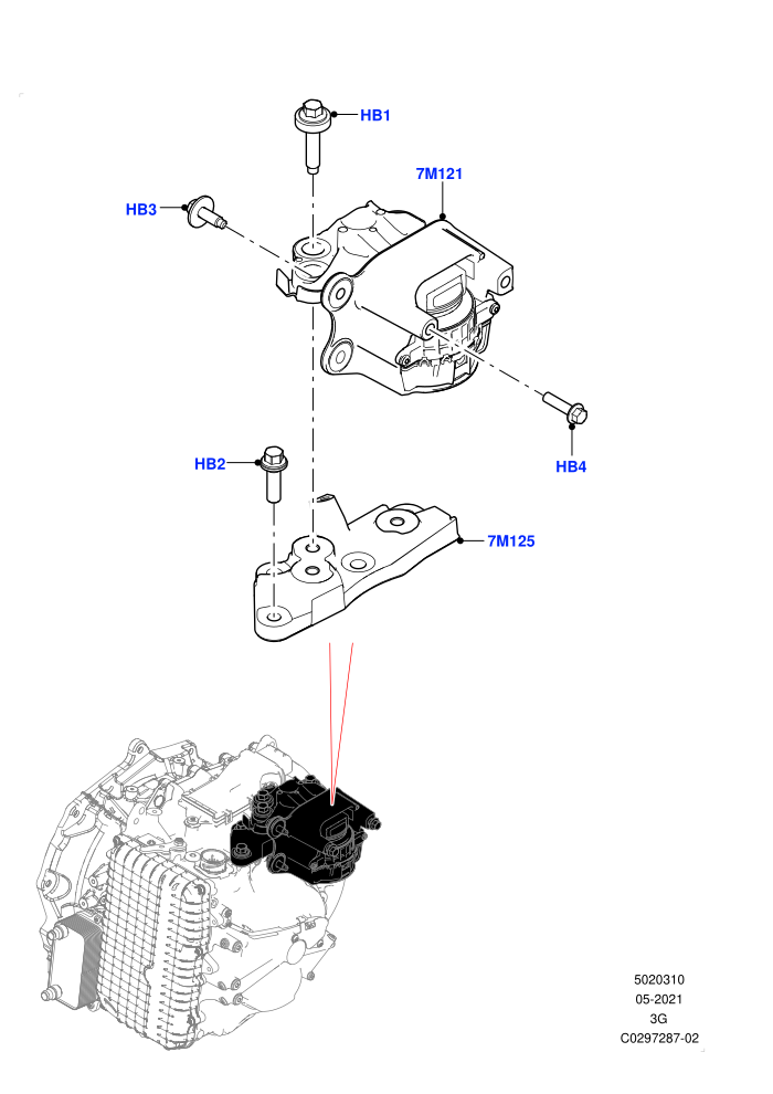 Transmission Mounting (2.0L AJ20P4 Petrol E100 PTA,2.0L AJ20P4 Petrol High PTA,2.0L AJ20P4 Petrol Mid PTA,9 Speed Auto Trans 9HP50,Changsu (China))