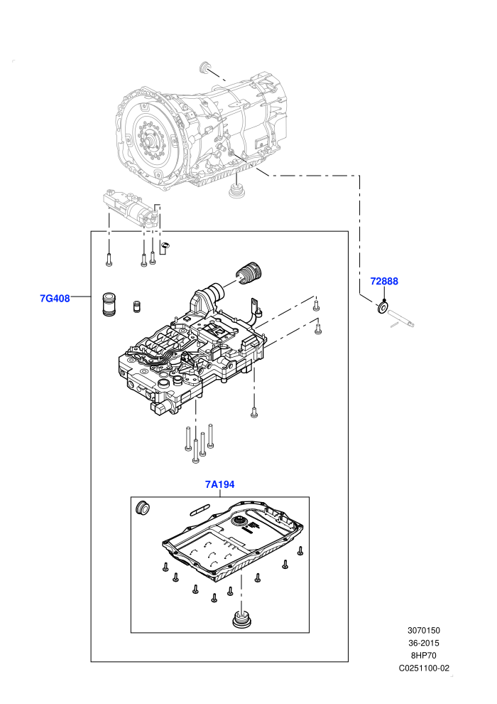 Valve Body - Main Control & Servo's (3.0 V6 D Gen2 Mono Turbo,3.0 V6 D Gen2 Twin Turbo,3.0 V6 Diesel Electric Hybrid Eng,8 Speed Auto Trans ZF 8HP70 HEV 4WD)((V)FROMFA000001)