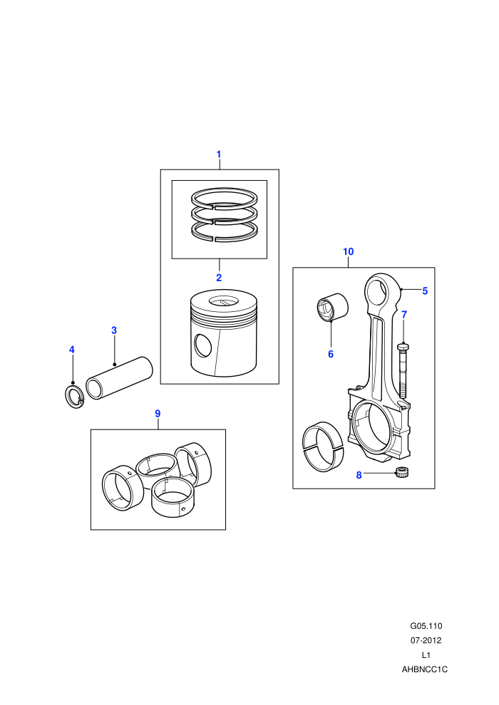 Piston, Connecting Rod & Bearings (2.5L I4 300 TDi Diesel Turbo LR)