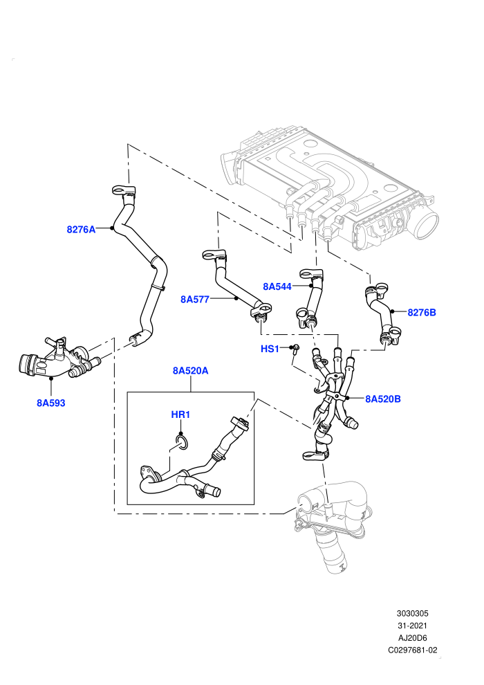Cooling System Pipes And Hoses (3.0L AJ20D6 Diesel High,8 Speed Auto Trans ZF 8HP76)(Intercooler)((V)TOPA999999 (V)FROMLA000001)