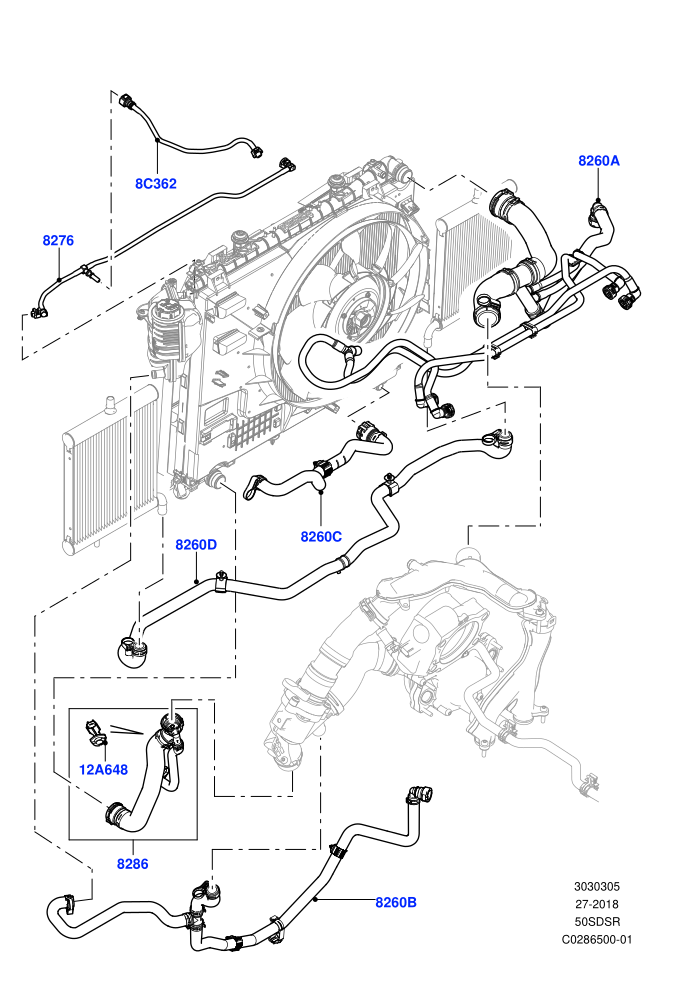 Cooling System Pipes And Hoses (5.0 Litre supercharged enhanced,5.0 Petrol AJ133 DOHC CDA,Less Active Tranmission Warming)((V)FROMKA000001)