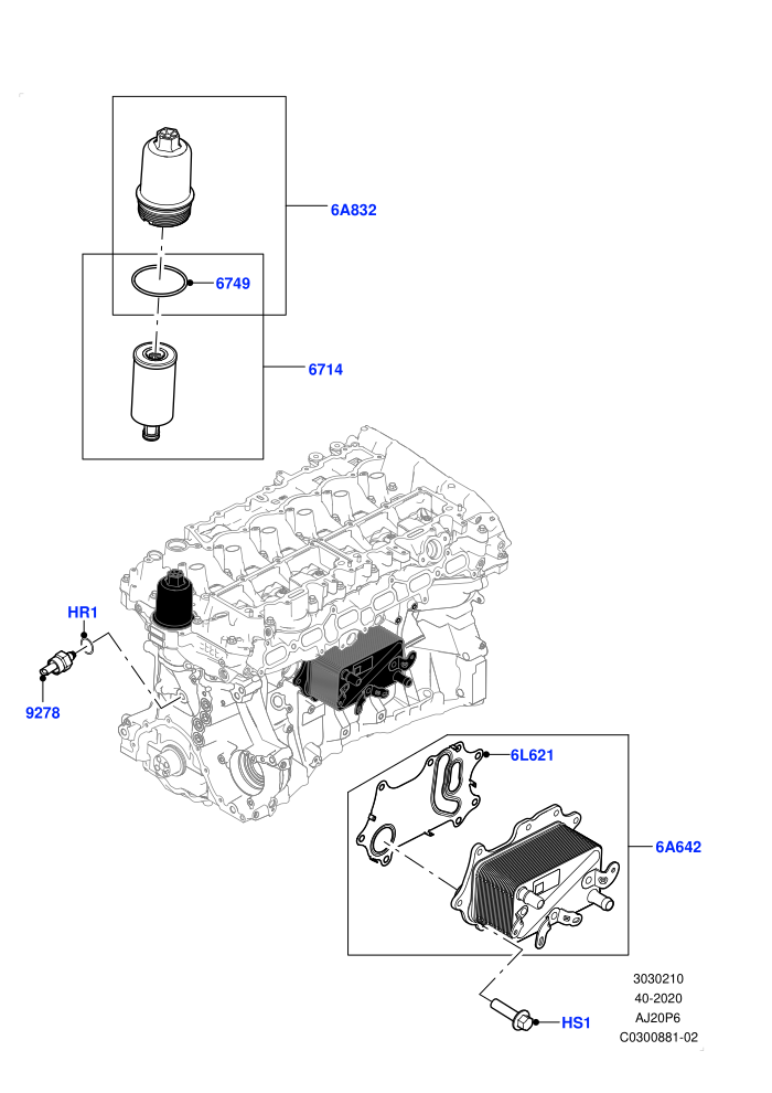Oil Cooler And Filter (3.0L AJ20P6 Petrol High)(Nitra Plant Build)((V)FROML2000001)