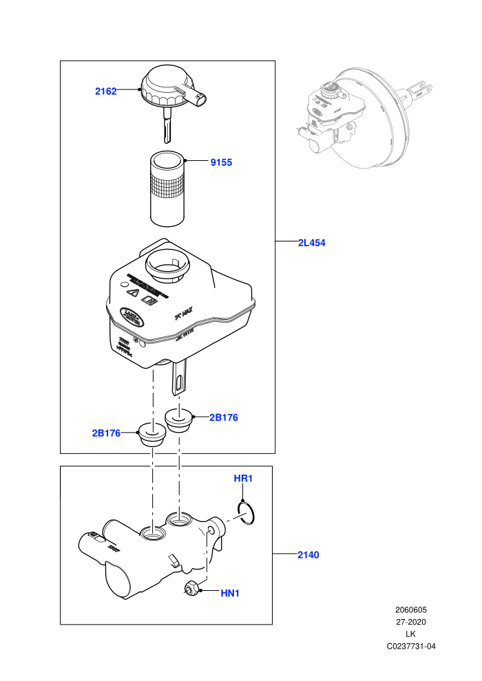 Master Cylinder - Brake System (2.0L 16V TIVCT T/C 240PS Petrol,2.0L I4 High DOHC AJ200 Petrol,3.0L AJ20D6 Diesel High,3.0L AJ20P6 Petrol High,3.0L DOHC GDI SC V6 PETROL,5.0 Litre supercharged enhanced,5.0 Petrol AJ133 DOHC CDA,5.0L OHC SGDI NA V8 Petrol 