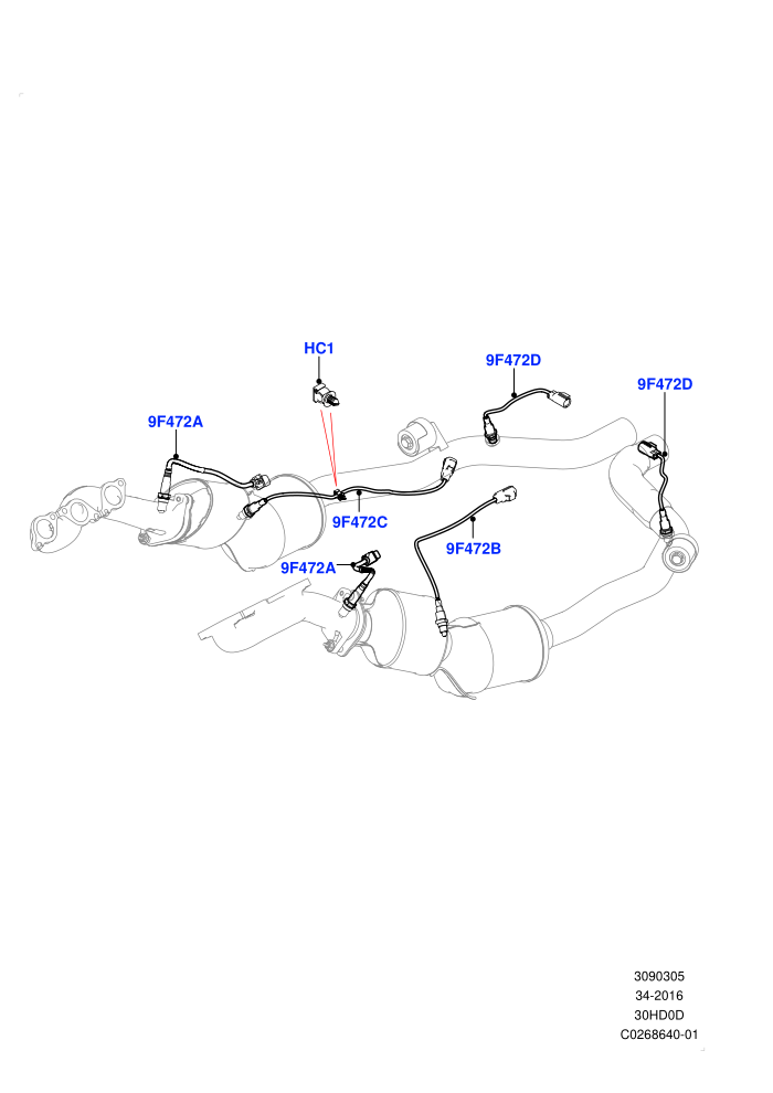 Exhaust Sensors And Modules (3.0L DOHC GDI SC V6 PETROL,EU2,EU6 Emissions,Proconve L6 Emissions,SULEV Requirements)(Solihull Plant Build)((V)FROMHA000001)