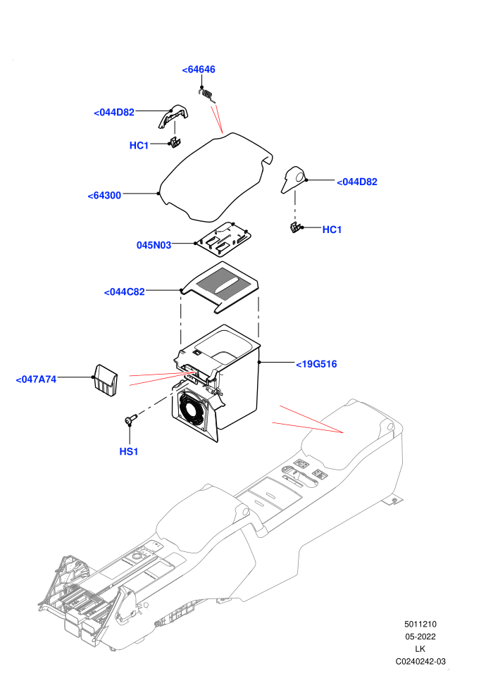 Console - Floor (With 40/40 Split Individual Rr Seat)(For Stowage Boxes And Lids,Rear)
