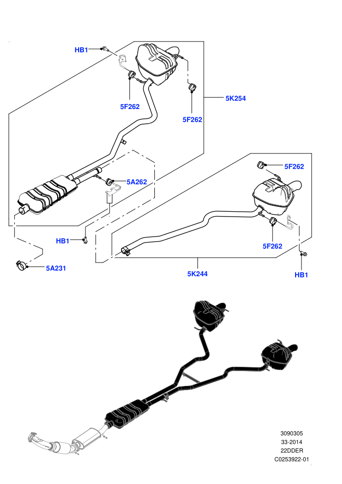 Exhaust System (2.2L CR DI 16V Diesel,Euro Stage 4 Emissions,Spare Wheel - Reduced Section Steel,With 7 Seat Configuration,With Tool Kit)(Rear Section)