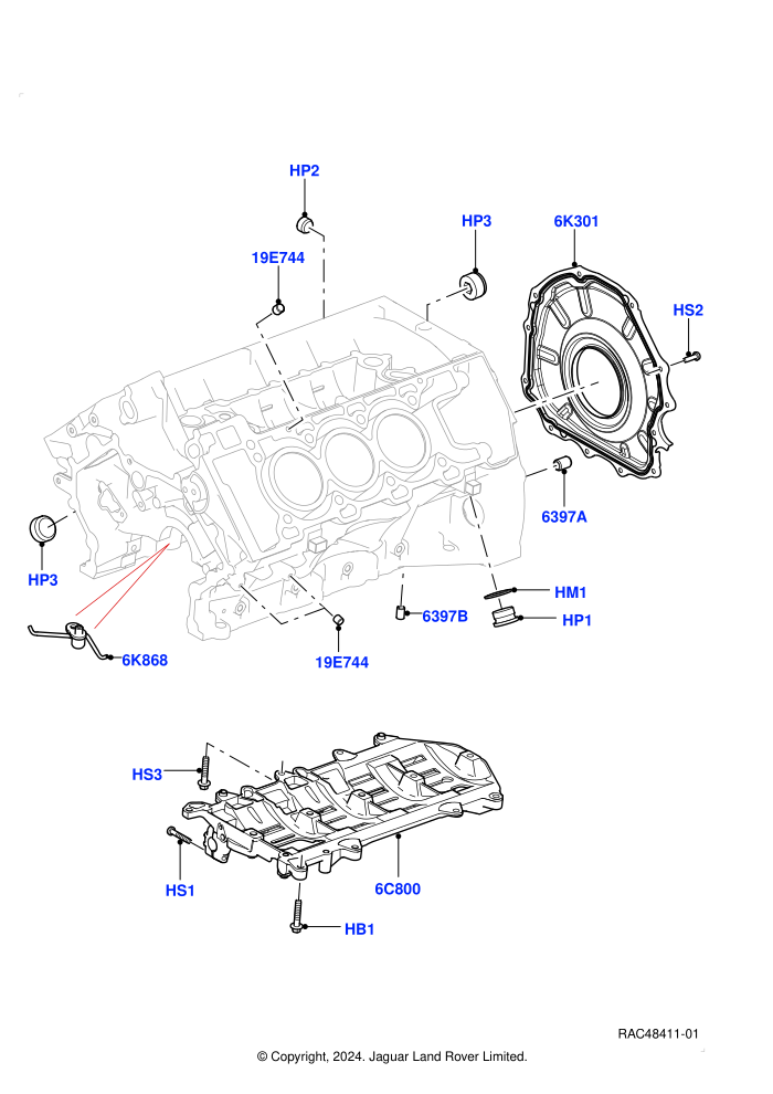 Cylinder Block And Plugs (3.0L DOHC GDI SC V6 PETROL)(Solihull Plant Build)((V)FROMEA000001)