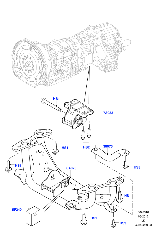 Transmission Mounting (3.0L DOHC GDI SC V6 PETROL,5.0L OHC SGDI NA V8 Petrol - AJ133)