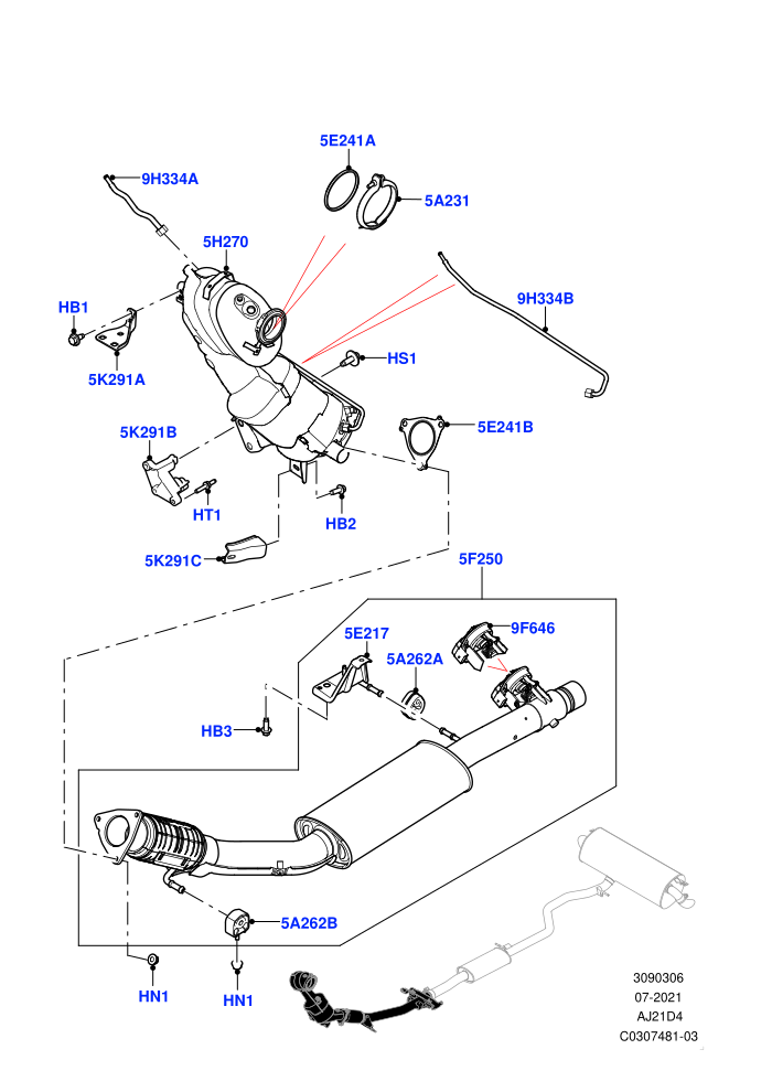 Front Exhaust System (2.0L AJ21D4 Diesel Mid,Bharat VI Emission,EU6D - Final (Diesel) Emission,EU6D Final - Plus Emission,EU6E EA Emission,Halewood (UK),J-WLTP Emission,L7 Emission - Brazil)((V)FROMMH000001)