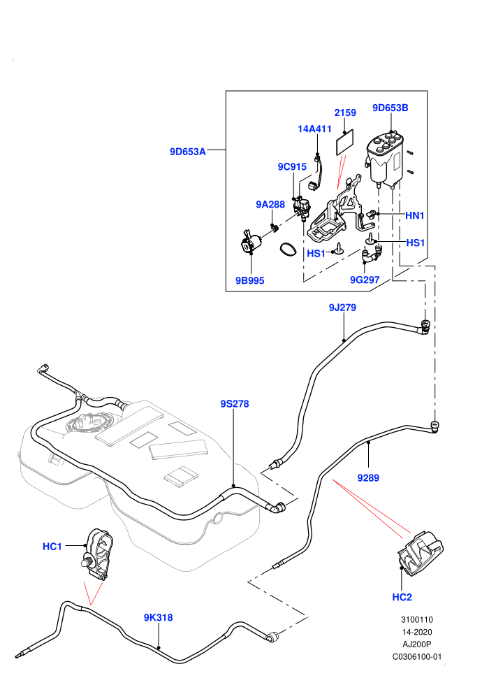 Fuel Lines (2.0L I4 High DOHC AJ200 Petrol,2.0L I4 Mid DOHC AJ200 Petrol,Changsu (China),Fuel Tank Filler Neck - DMTL)((V)TOKG446856 (V)FROMHG379388)