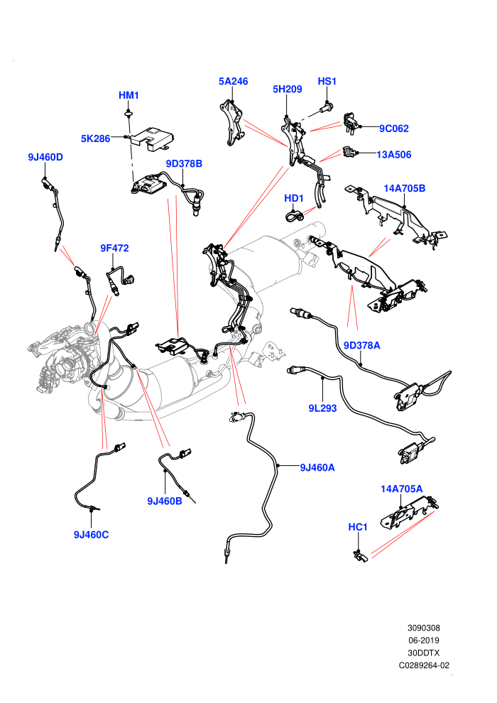 Exhaust Sensors And Modules (3.0 V6 Diesel,EU6 + DPF Emissions,LEV 160)(Nitra Plant Build)((V)FROMK2000001)