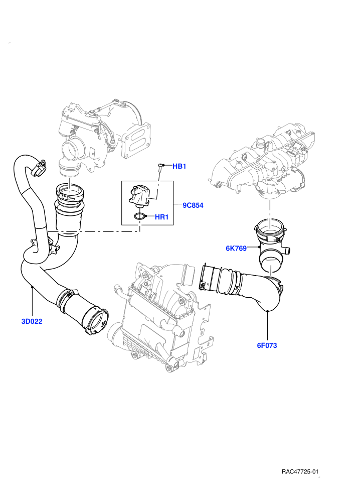 Intercooler/Air Ducts And Hoses (2.0L I4 High DOHC AJ200 Petrol,2.0L I4 Mid DOHC AJ200 Petrol)(Air Ducts And Hoses)((V)TOKA999999)