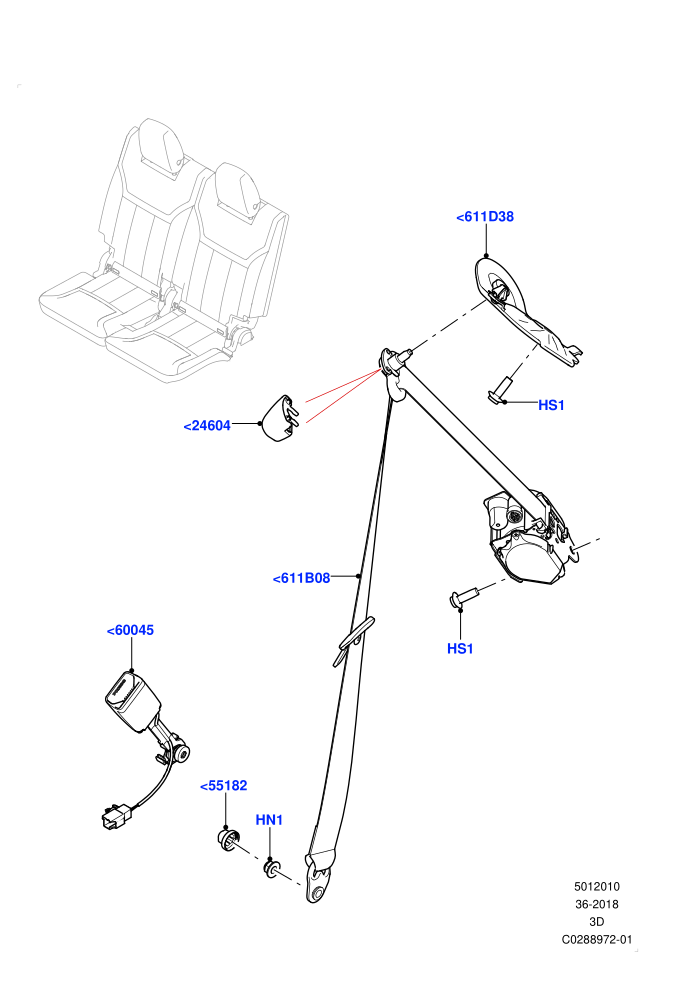 Rear Seat Belts (With 3rd Row Double Seat,With 7 Seat Configuration,With Third Row Power Folding Seat)(Nitra Plant Build,Row 3)((V)FROMK2000001)