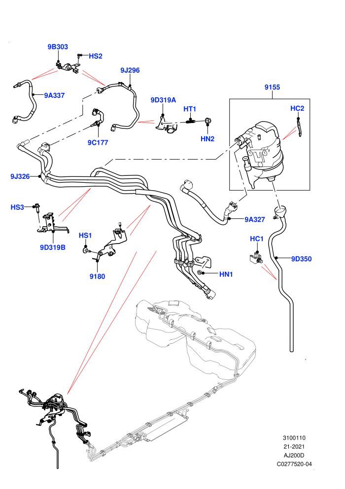 Fuel Lines (2.0L I4 DSL HIGH DOHC AJ200,2.0L I4 DSL MID DOHC AJ200,Fuel Tank-Diesel)(Front)