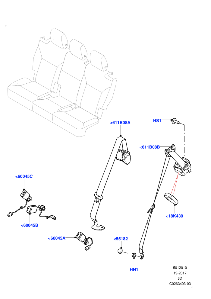 Rear Seat Belts (Solihull Plant Build)((V)FROMHA000001)