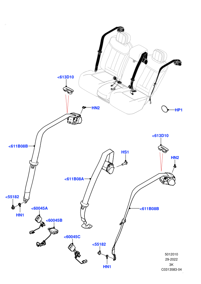 Rear Seat Belts (40/20/40 Super Slouch Rear Seat)